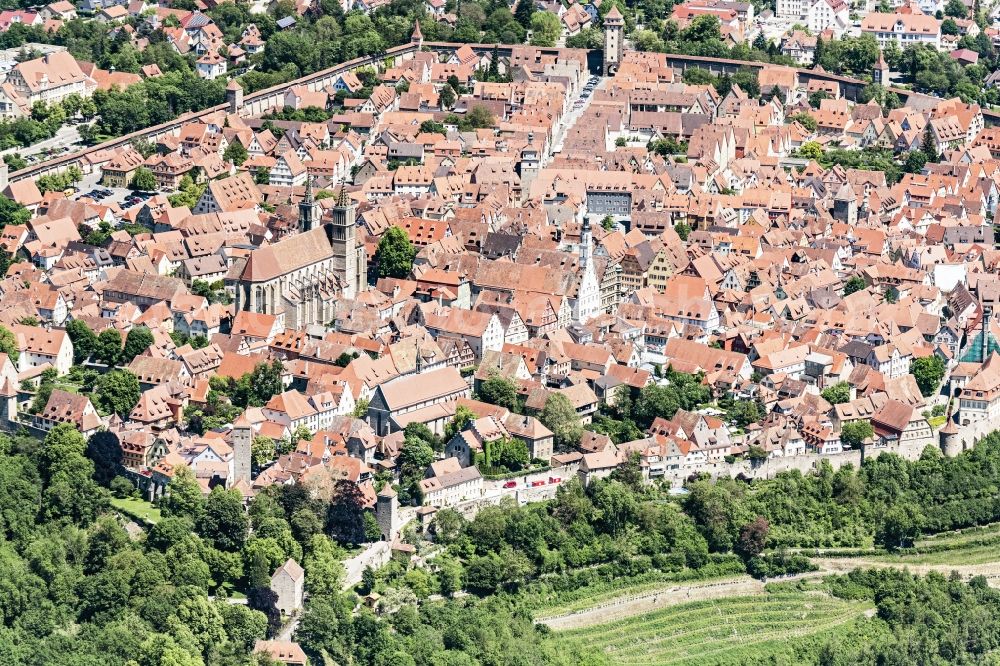 Aerial image Rothenburg ob der Tauber - City view on down town in Rothenburg ob der Tauber in the state Bavaria, Germany