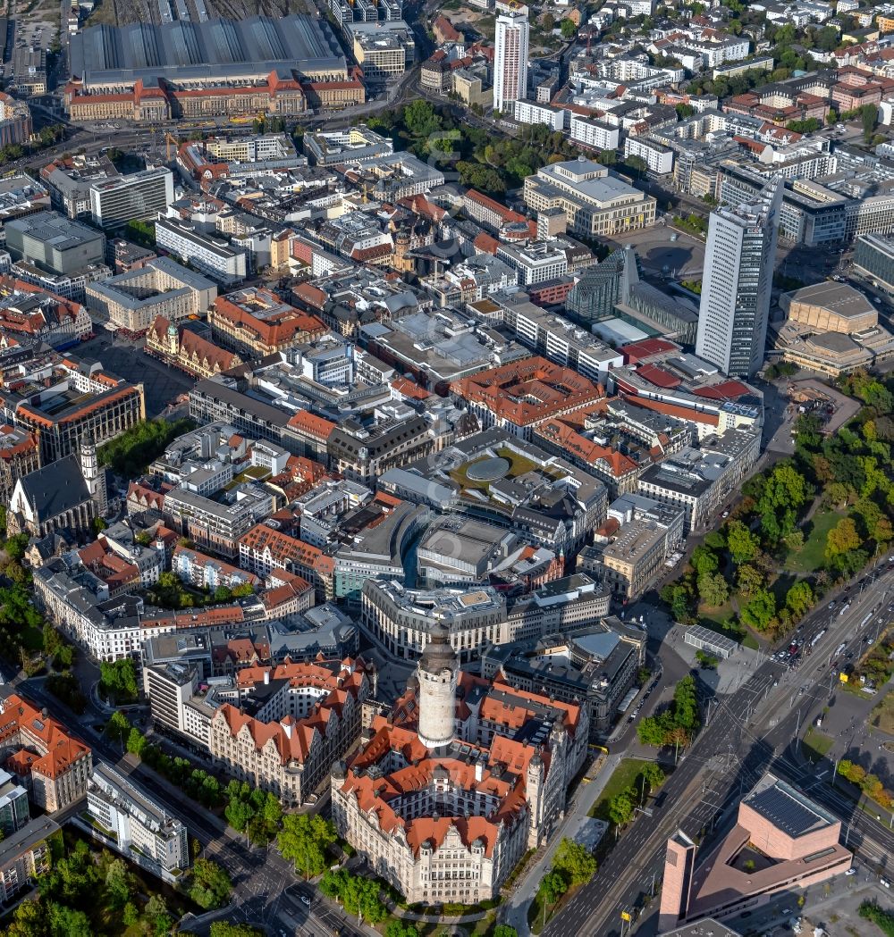 Leipzig from above - City view on down town rund around the marketplace in the district Zentrum in Leipzig in the state Saxony, Germany