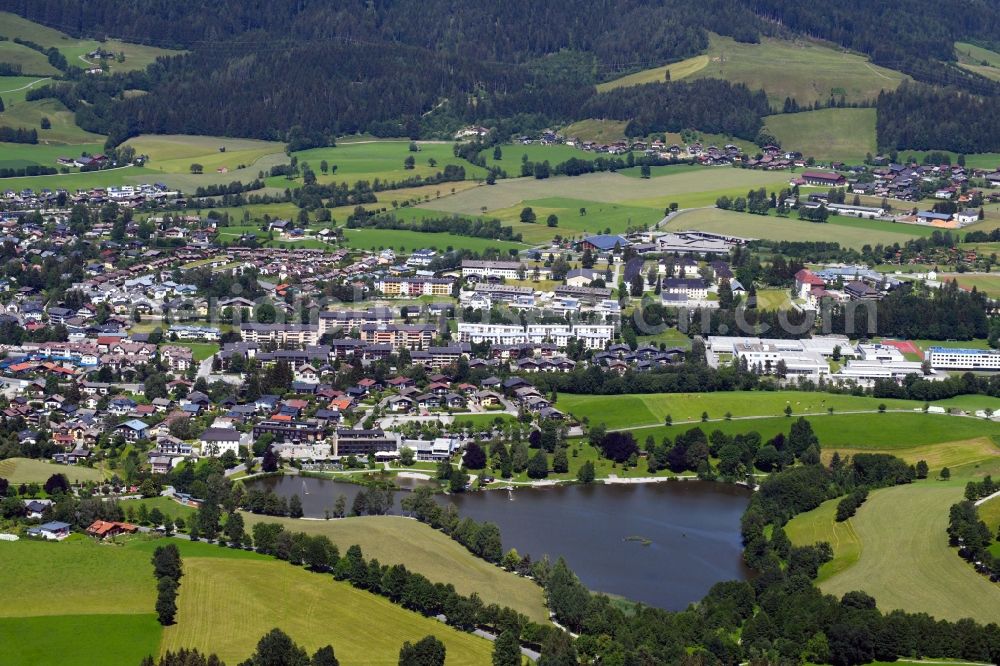 Saalfelden am Steinernen Meer from the bird's eye view: City view of the city area of in Saalfelden am Steinernen Meer in Pinzgauer Saalachtal, Austria