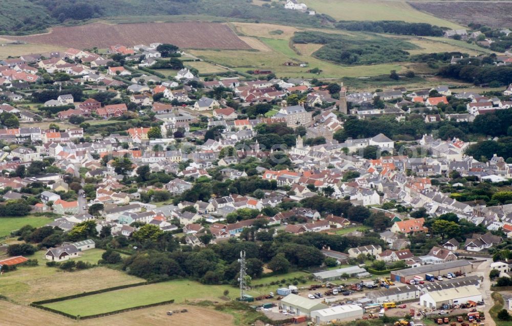 Saint Anne from above - City view of the city area of in Saint Anne in Alderney, Guernsey