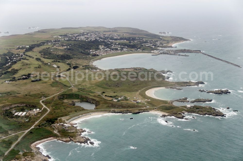 Saint Anne from the bird's eye view: City view of the city area of in Saint Anne in Alderney, Guernsey