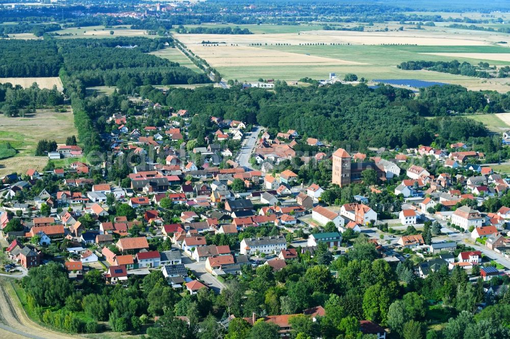 Aerial image Sandau (Elbe) - City view of the city area of in Sandau (Elbe) in the state Saxony-Anhalt, Germany