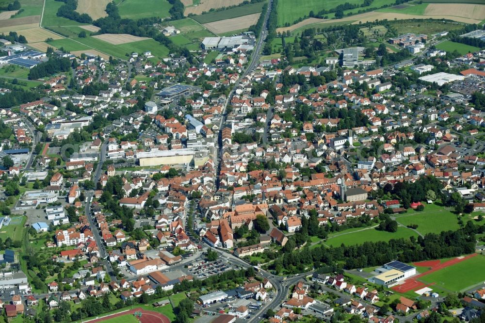 Schlüchtern from above - City view of the city area of in Schluechtern in the state Hesse, Germany