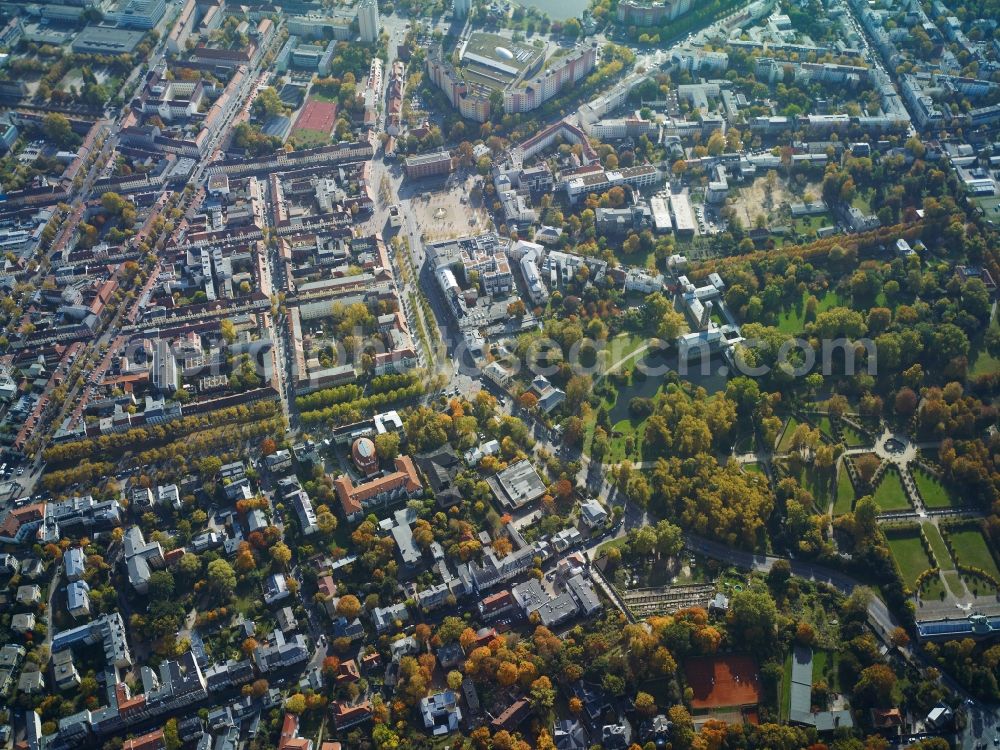 Aerial photograph Potsdam - City view of the inner-city area of in Potsdam in the state Brandenburg. Also shown the Friedenskirche and the Luisenplatz