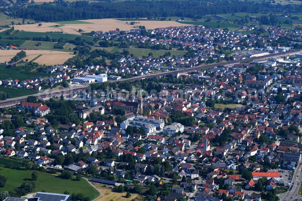 Sinzheim from the bird's eye view: City view of the city area of in Sinzheim in the state Baden-Wurttemberg, Germany