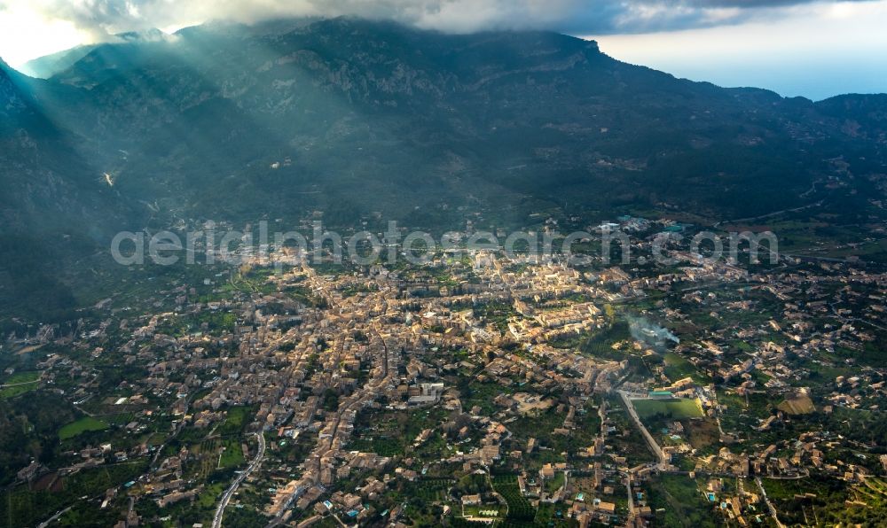 Soller from the bird's eye view: City view on down town in Soller in Balearic Islands, Spain