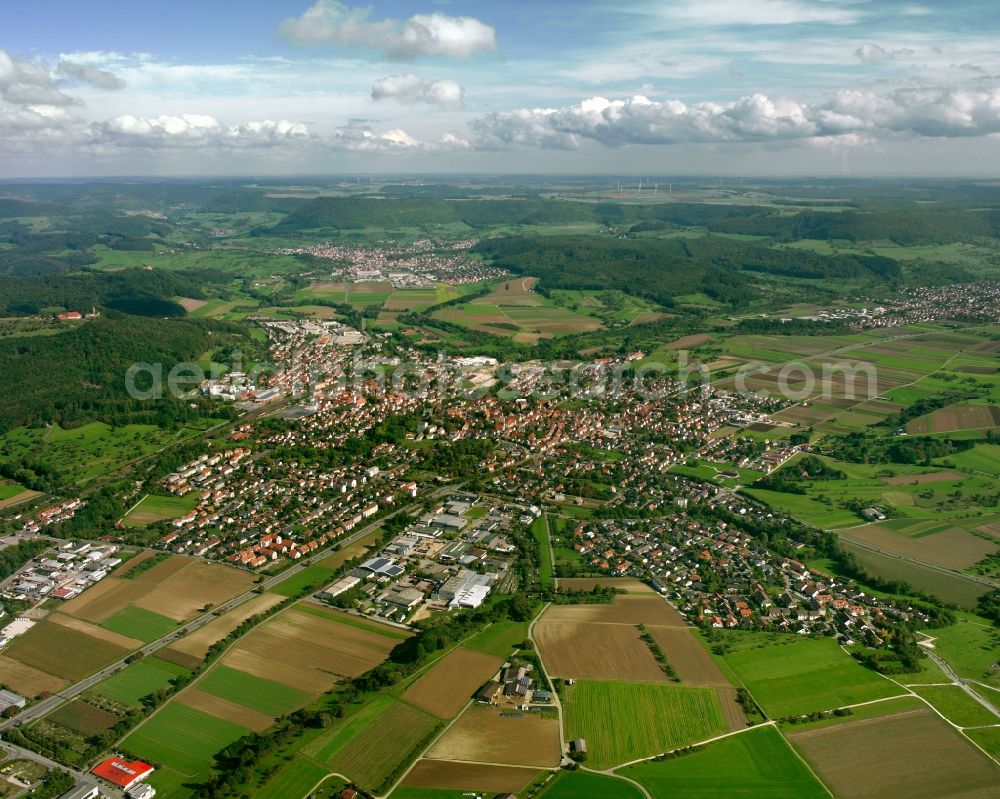 Aerial image Süßen - City view on down town in Süßen in the state Baden-Wuerttemberg, Germany