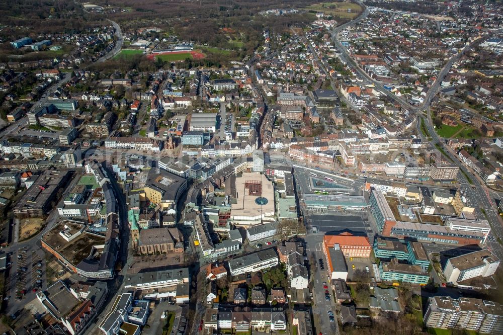 Aerial photograph Bottrop - City view of the city area of Stadtmitte in Bottrop in the state North Rhine-Westphalia