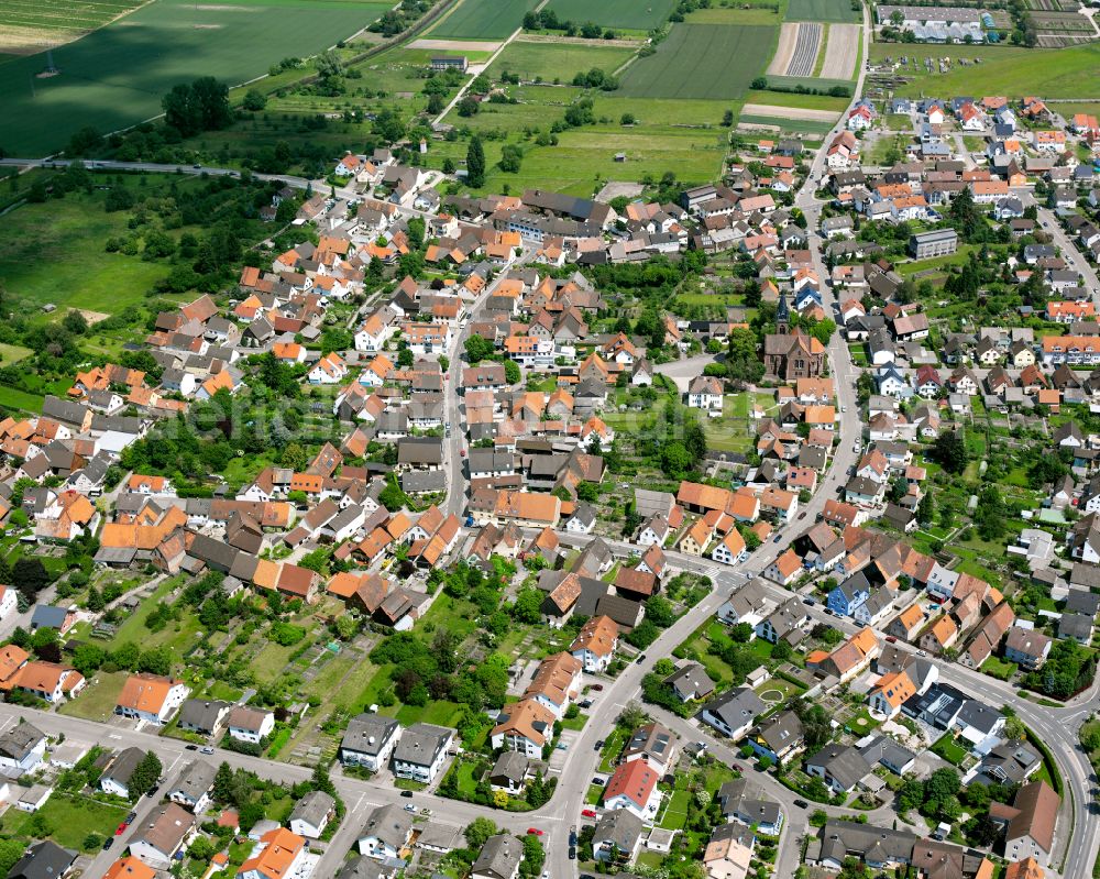 Aerial photograph Staffort - City view on down town in Staffort in the state Baden-Wuerttemberg, Germany