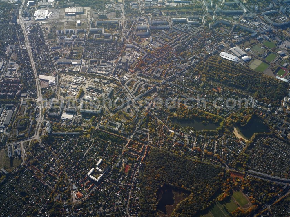 Berlin from the bird's eye view: City view of the inner-city area at the Storchenhof- Center in Berlin in Germany