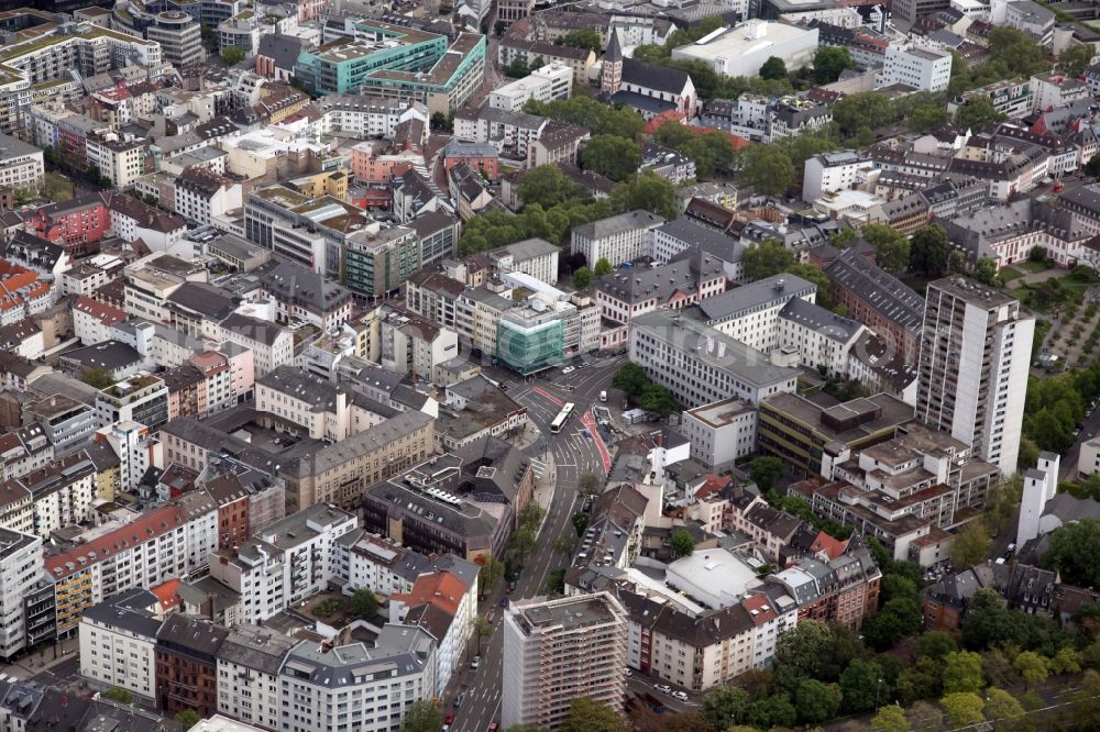 Mainz from the bird's eye view: City view on down town with the streets Grosse Bleiche and Grosse Langgasse in the district Altstadt in Mainz in the state Rhineland-Palatinate, Germany