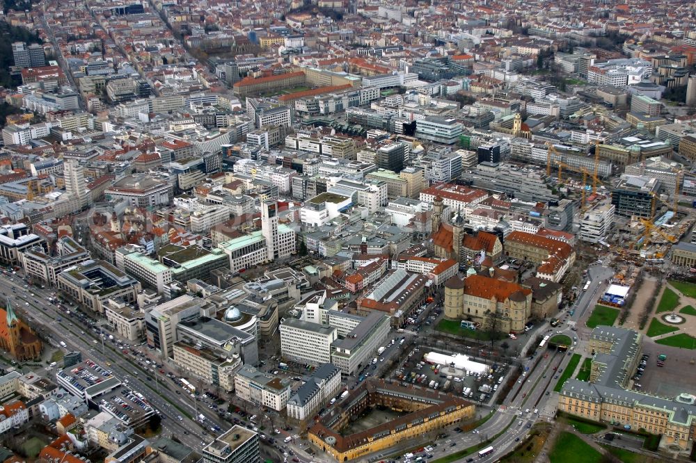 Aerial photograph Stuttgart - City view on down town in Stuttgart in the state Baden-Wurttemberg, Germany