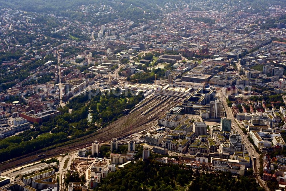 Stuttgart from above - City view on down town in Stuttgart in the state Baden-Wuerttemberg, Germany