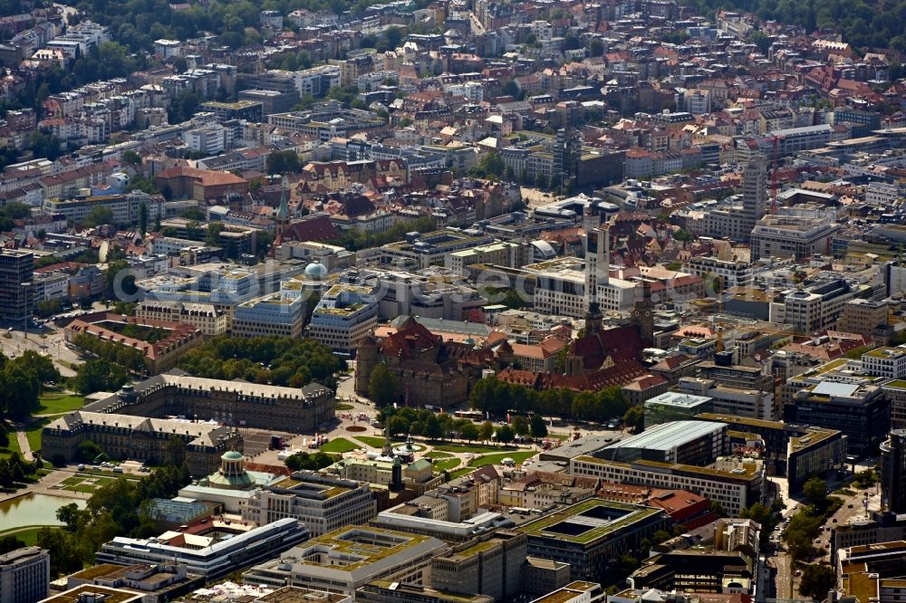 Aerial image Stuttgart - City view on down town in Stuttgart in the state Baden-Wurttemberg, Germany