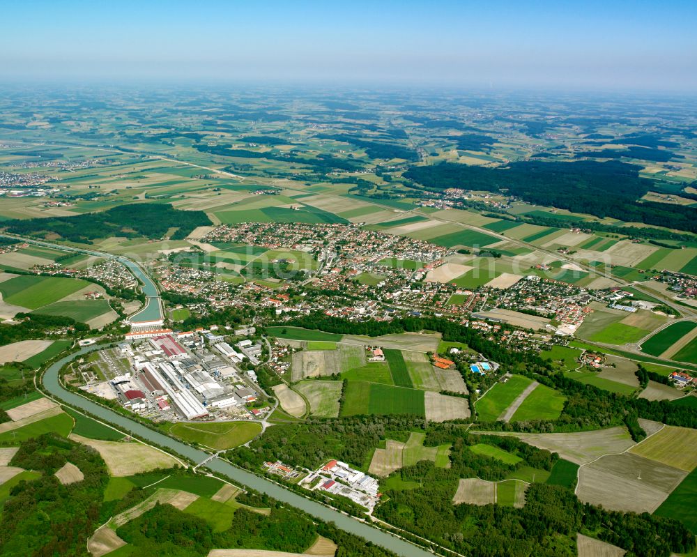 Töging am Inn from the bird's eye view: City view on down town in Töging am Inn in the state Bavaria, Germany