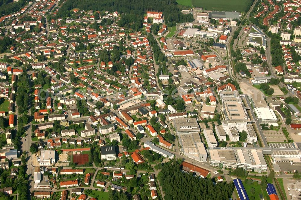 Aerial photograph Traunreut - City view on down town in Traunreut in the state Bavaria, Germany