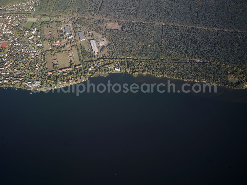 Berlin from above - City view of the inner-city area at the lakeside of the Grosser Mueggelsee near the mouth of the Mueffelspree in Berlin in Germany