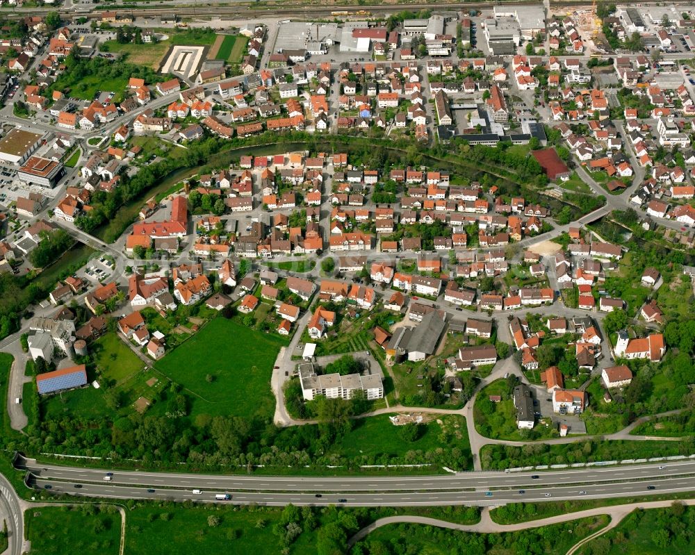 Uhingen from above - City view on down town in Uhingen in the state Baden-Wuerttemberg, Germany