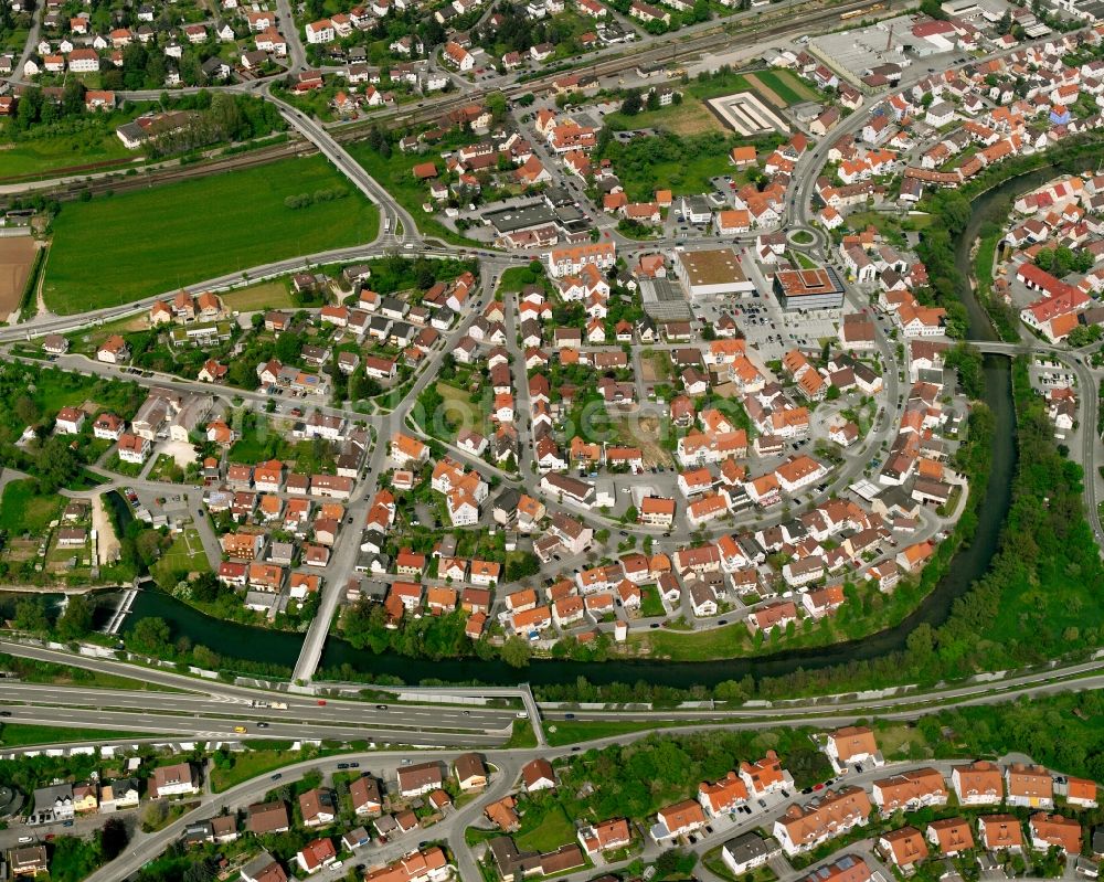 Uhingen from the bird's eye view: City view on down town in Uhingen in the state Baden-Wuerttemberg, Germany