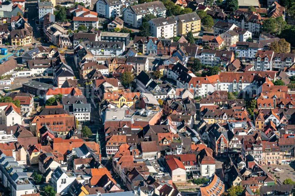 Lahr/Schwarzwald from above - City view on down town Urteilsplatz Friedrichstrasse in Lahr/Schwarzwald in the state Baden-Wurttemberg, Germany