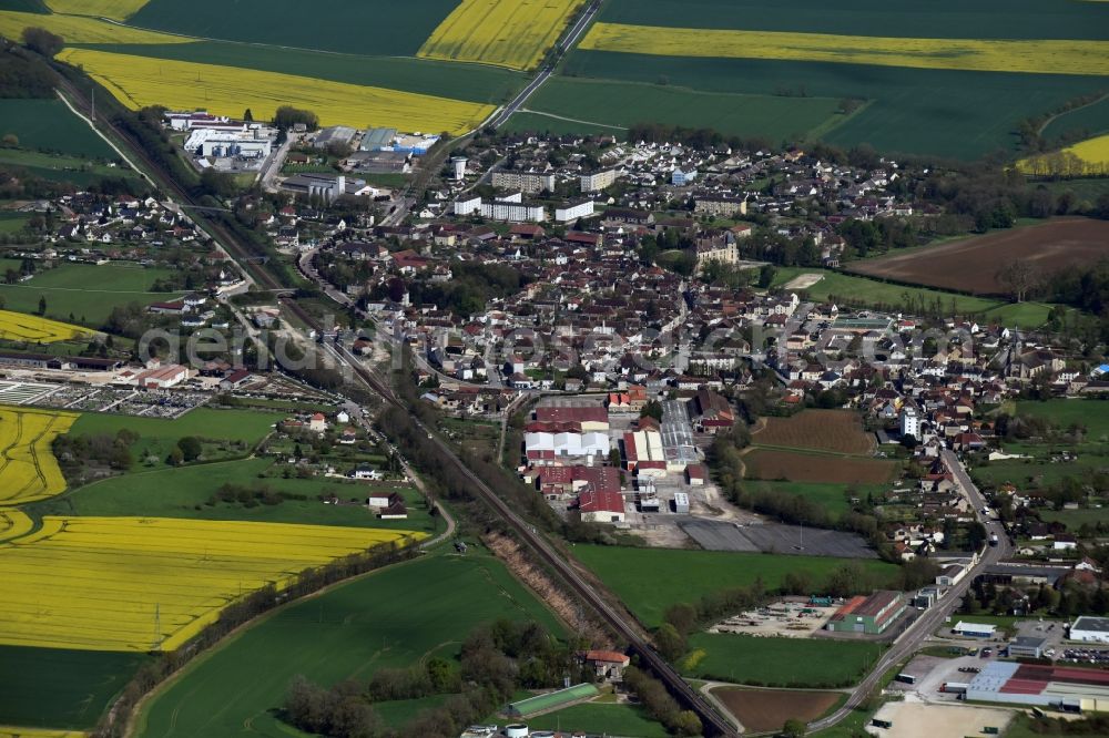 Vendeuvre-sur-Barse from above - City view of the city area of in Vendeuvre-sur-Barse in Alsace-Champagne-Ardenne-Lorraine, France