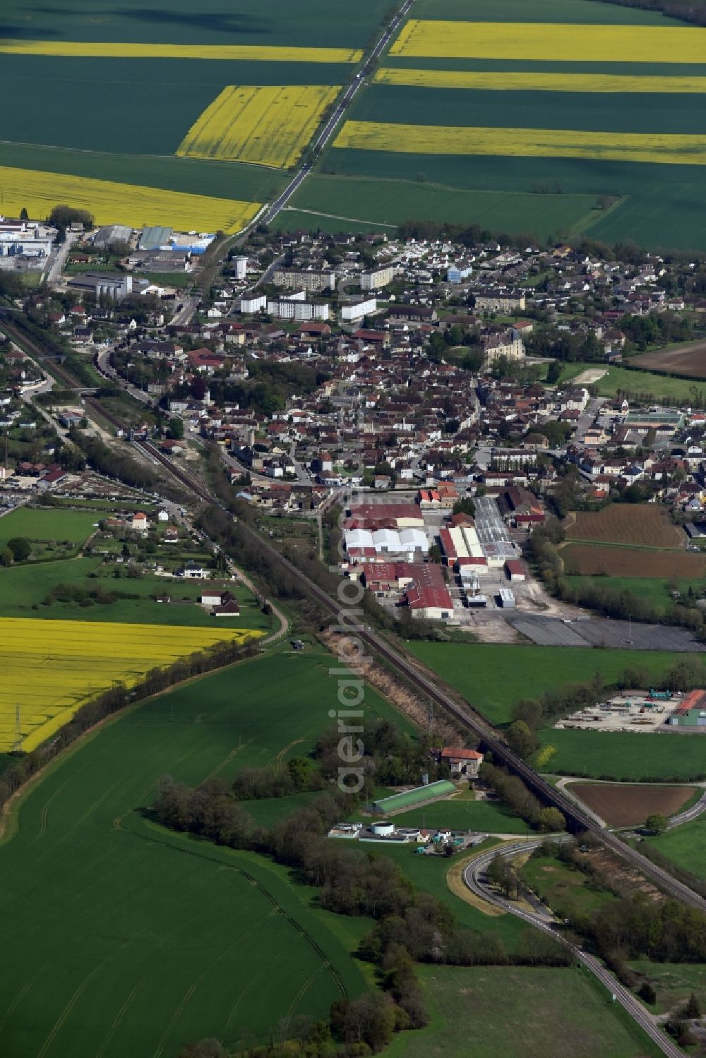 Aerial image Vendeuvre-sur-Barse - City view of the city area of in Vendeuvre-sur-Barse in Alsace-Champagne-Ardenne-Lorraine, France