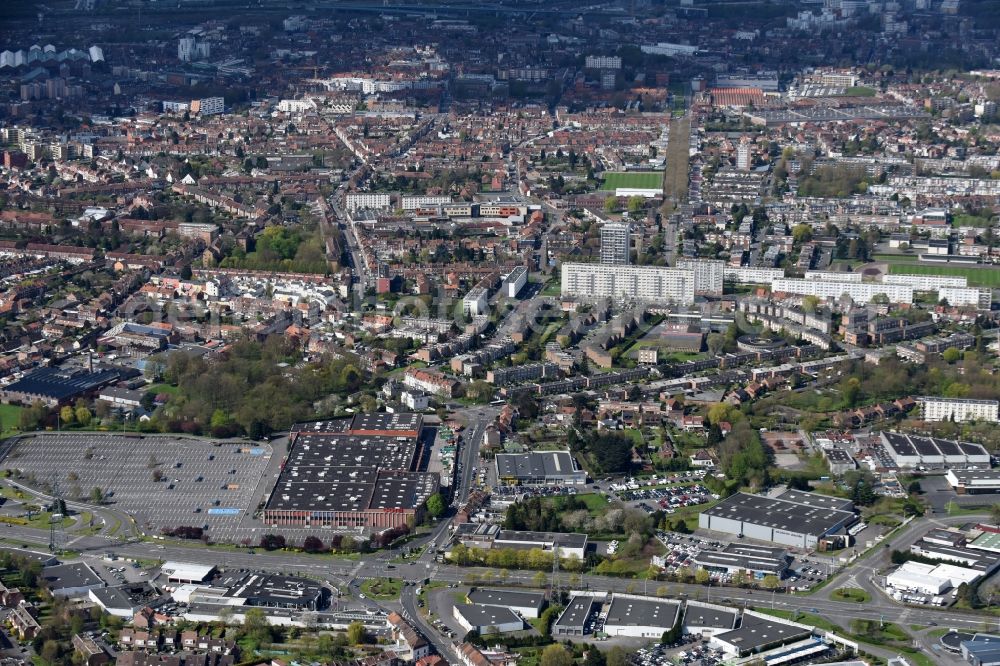 Villeneuve-d'Ascq from above - City view of the city area of in Villeneuve-d'Ascq in Nord-Pas-de-Calais Picardy, France