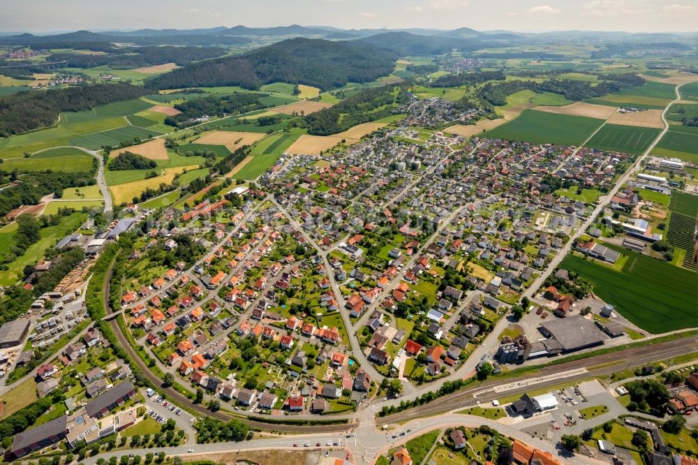 Volkmarsen from the bird's eye view: City view on down town in Volkmarsen in the state Hesse, Germany