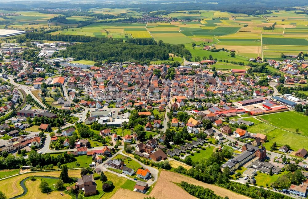 Aerial image Volkmarsen - City view on down town in Volkmarsen in the state Hesse, Germany