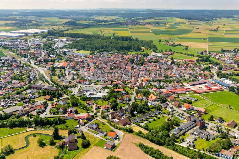 Aerial photograph Volkmarsen - City view on down town in Volkmarsen in the state Hesse, Germany