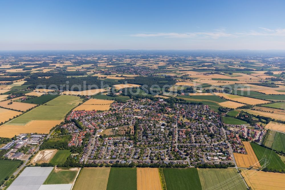 Vorhelm from the bird's eye view: City view of the city area of in Vorhelm in the state North Rhine-Westphalia, Germany