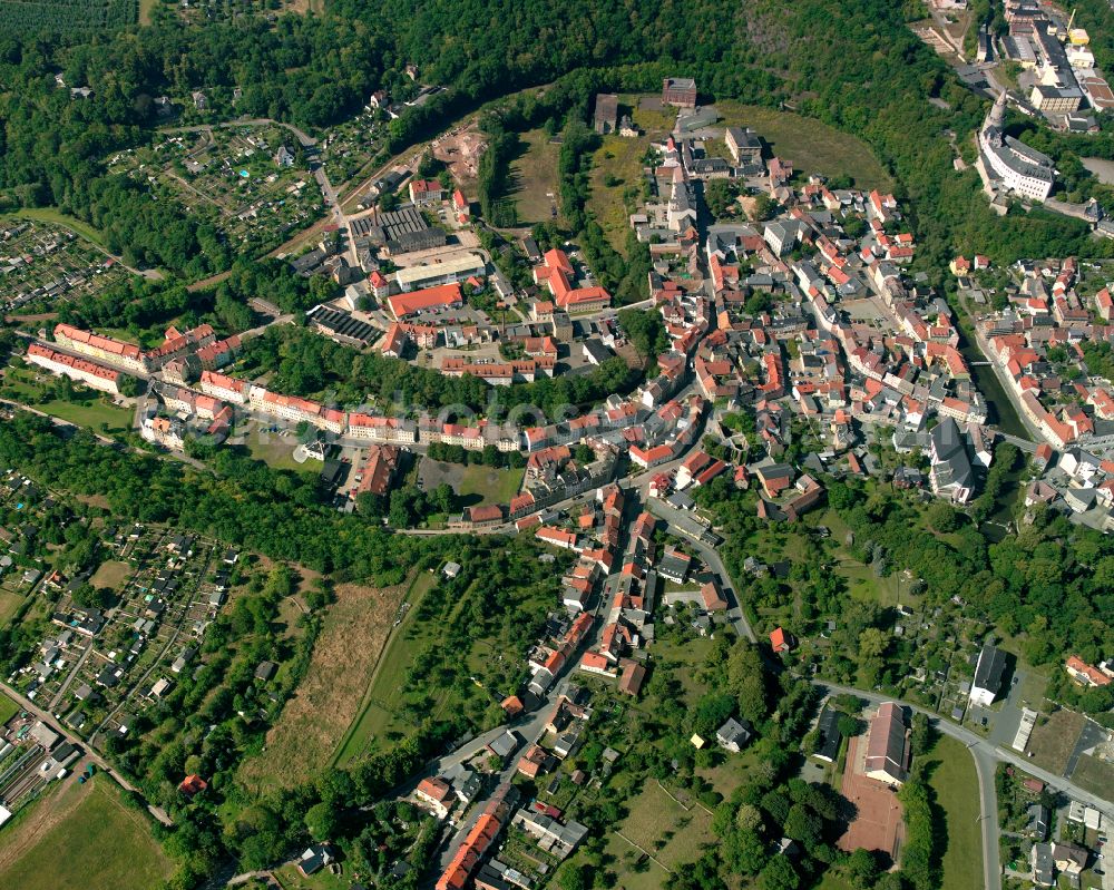 Weida from above - City view on down town in Weida in the state Thuringia, Germany