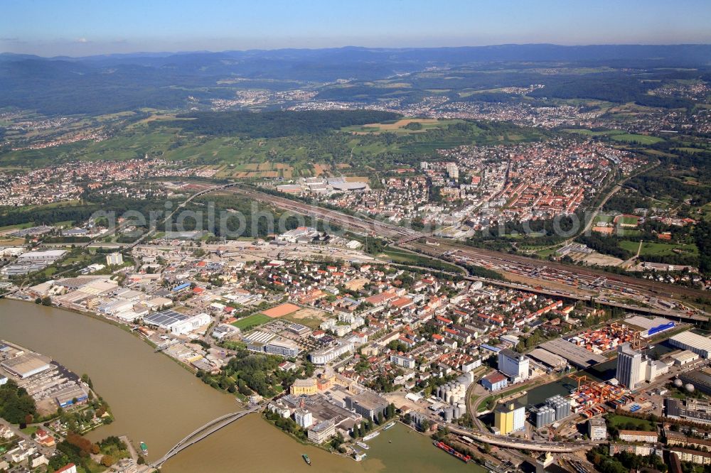 Aerial photograph Weil am Rhein - City view from the center of in Weil am Rhein in the state Baden-Wuerttemberg