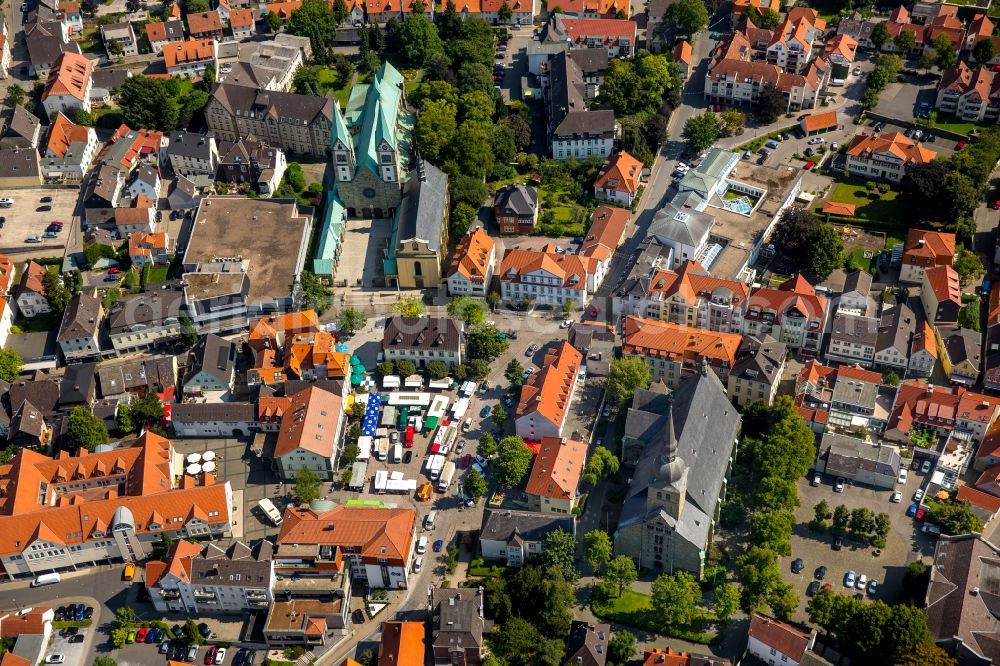 Aerial photograph Werl - City view of the inner-city area of in Werl in the state North Rhine-Westphalia. Also shown the basilica and the Church St. Walburga