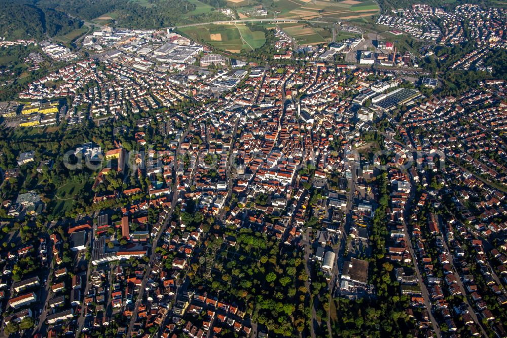 Aerial image Winnenden - City view on down town in Winnenden in the state Baden-Wuerttemberg, Germany
