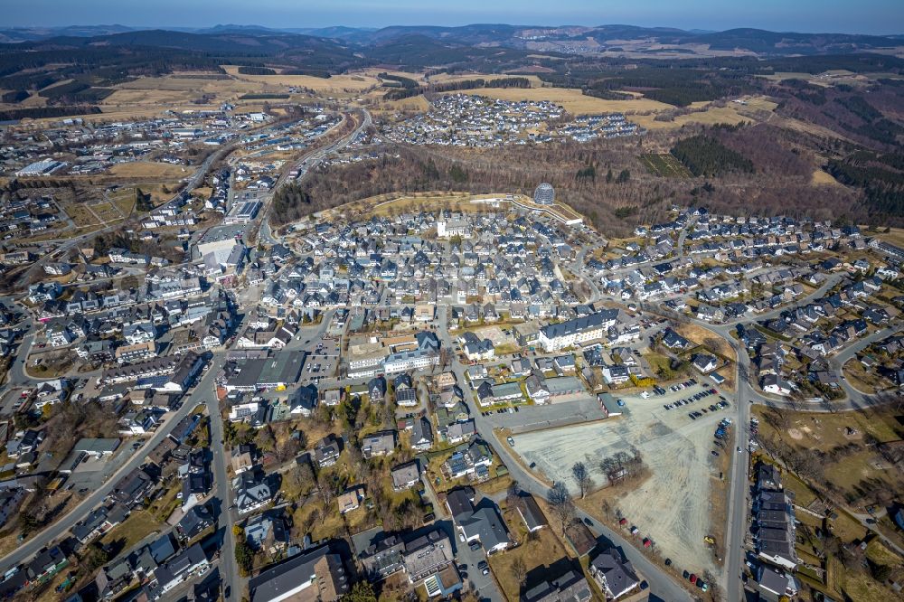 Winterberg from above - city view on down town in Winterberg in the state North Rhine-Westphalia, Germany