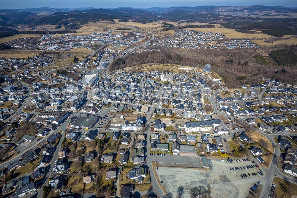 Winterberg from above - city view on down town in Winterberg in the state North Rhine-Westphalia, Germany