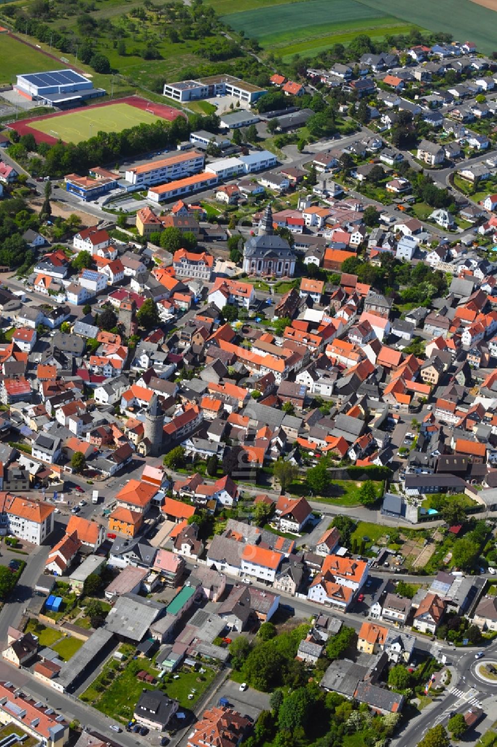 Aerial photograph Wölfersheim - City view on down town in Woelfersheim in the state Hesse, Germany