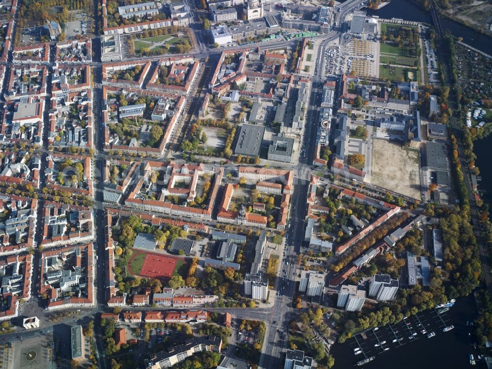 Aerial photograph Potsdam - Cityscape of downtown area of residential Breite Strasse in Potsdam in Brandenburg