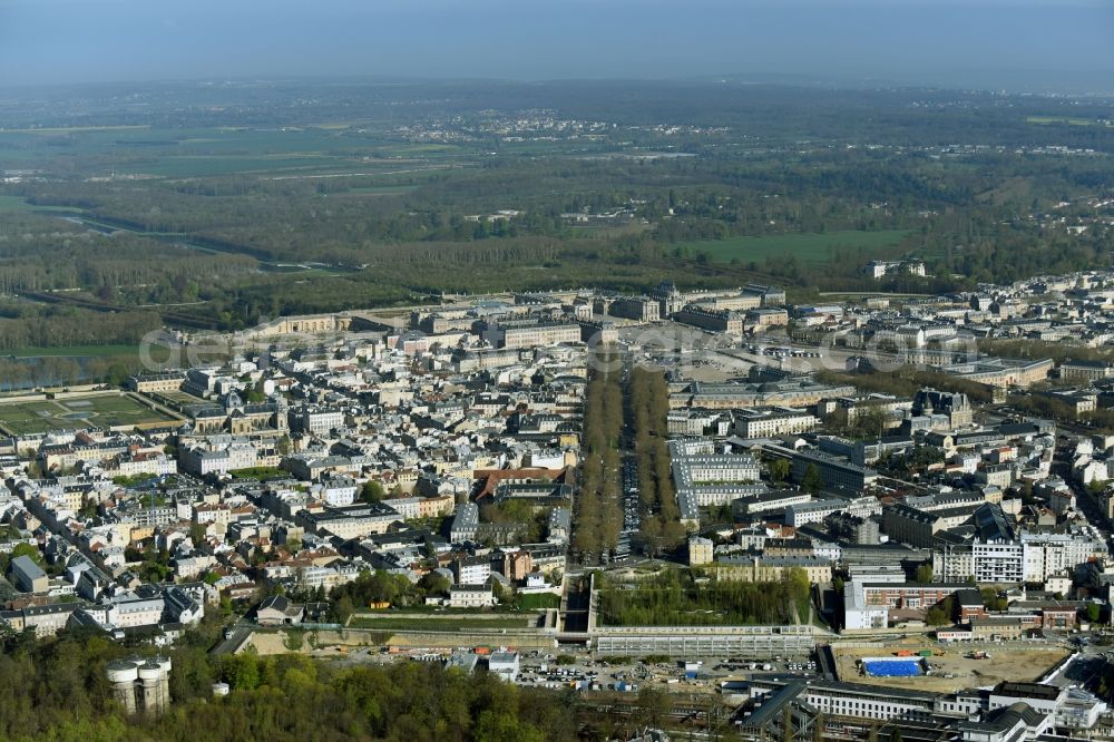 Aerial image Versailles - City view of downtown area on Avenue de Sceaux in Versailles in Ile-de-France, France