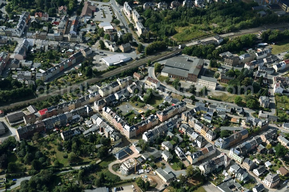 Aerial photograph Netzschkau - City view of downtown area at the railroad area in Netzschkau in the state Saxony