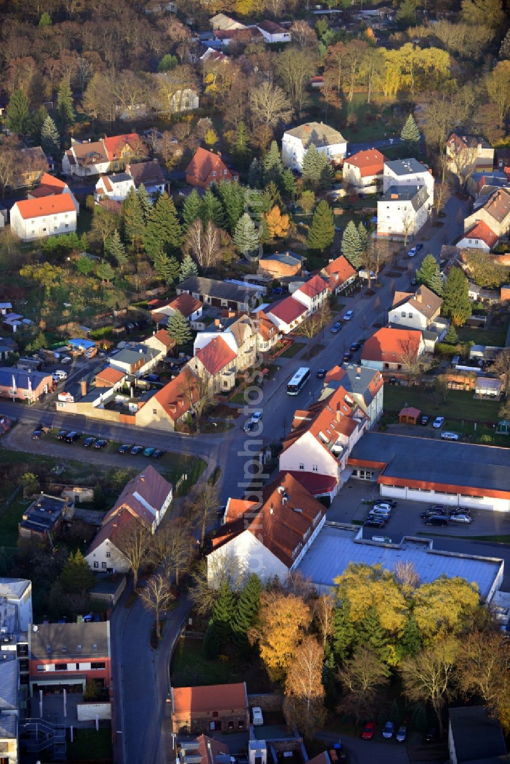 Aerial image Werneuchen - Cityscape of downtown area on the road width - Old Town in Werneuchen in Brandenburg