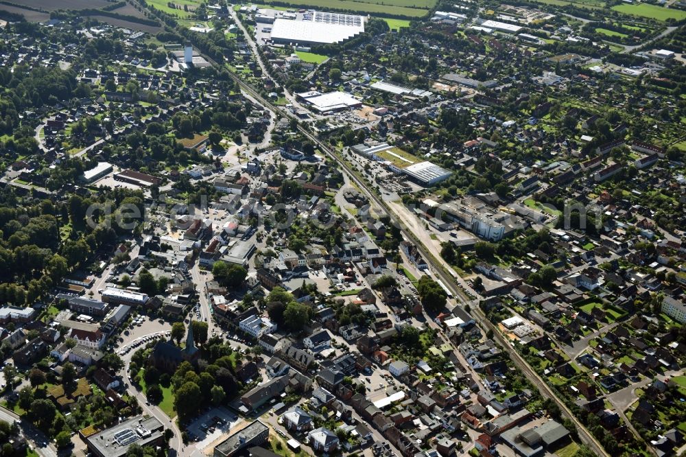 Aerial image Nortorf - City view of downtown area along the Railroad in Nortorf in the state Schleswig-Holstein