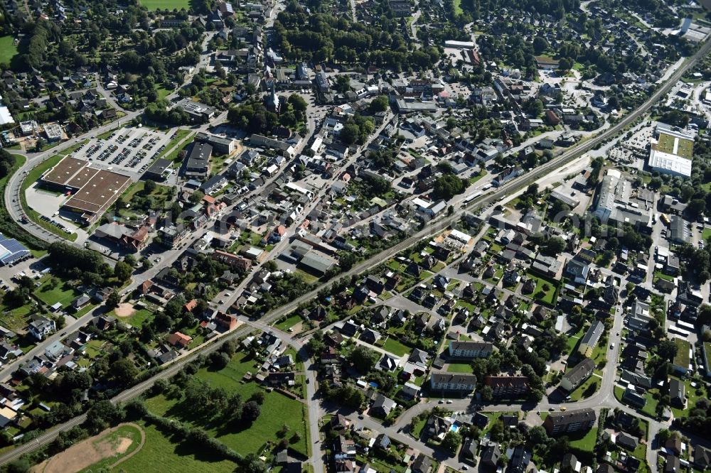 Nortorf from above - City view of downtown area along the Railroad in Nortorf in the state Schleswig-Holstein