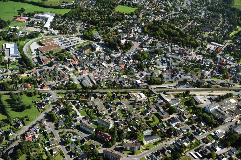 Aerial image Nortorf - City view of downtown area along the Railroad in Nortorf in the state Schleswig-Holstein