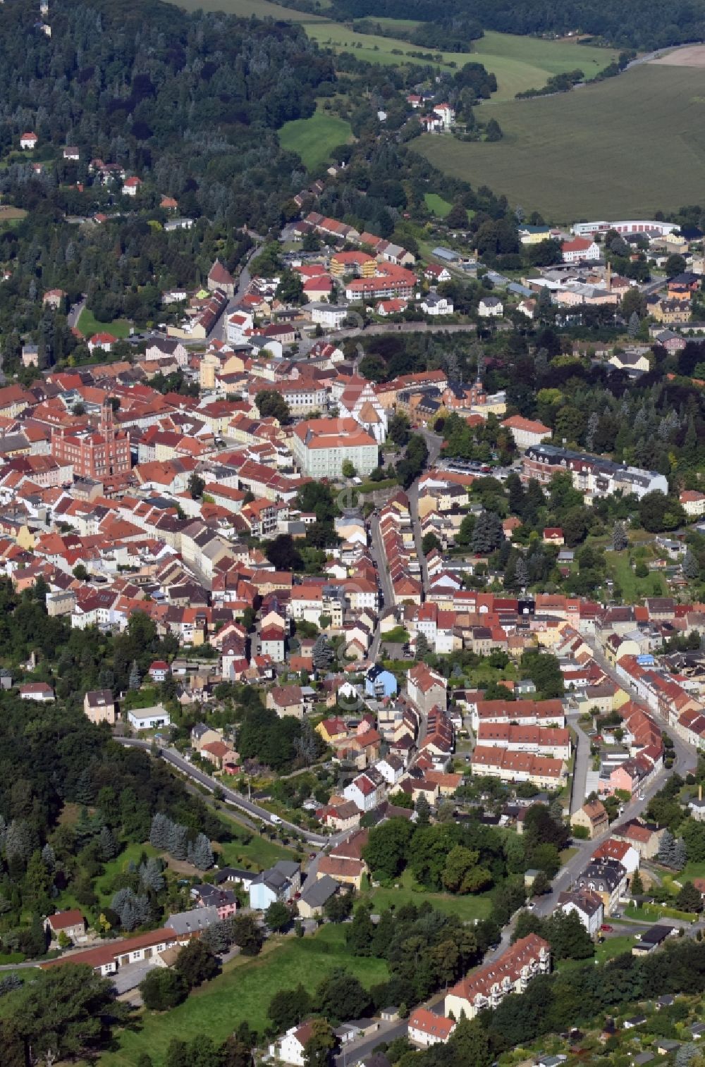 Aerial photograph Kamenz - City view of downtown area entlang der Bautzner Strasse in Kamenz in the state Saxony