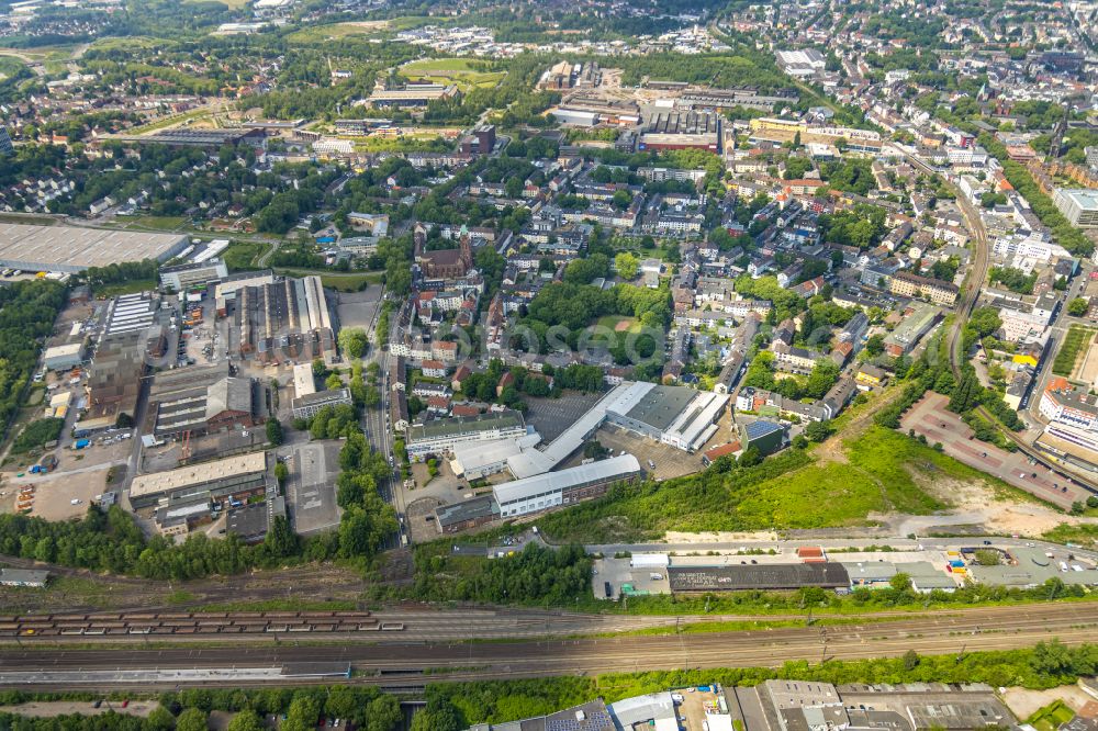 Bochum from the bird's eye view: City view of downtown area along the Bessemerstrasse in Bochum in the state North Rhine-Westphalia, Germany