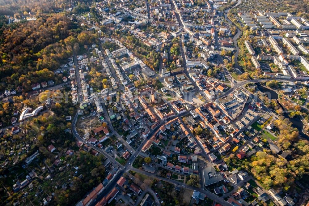 Eberswalde from above - City view of downtown area along the Bundesstrasse B167 in Eberswalde in the state Brandenburg, Germany