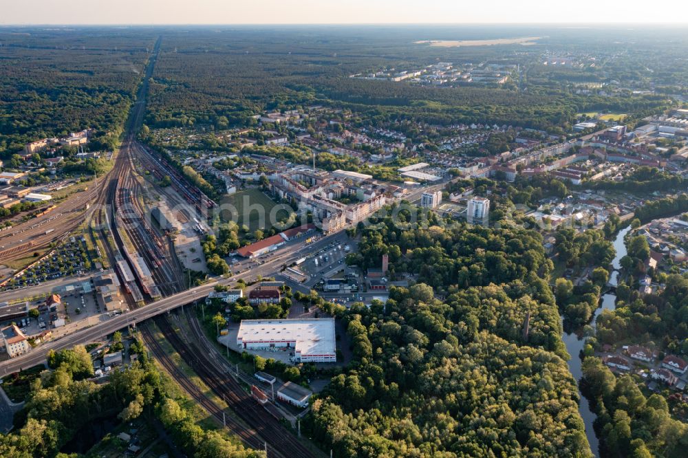 Eberswalde from above - City view of downtown area along the Bundesstrasse B167 in Eberswalde in the state Brandenburg, Germany