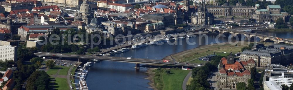 Dresden from the bird's eye view: City view of downtown area of the oldtown along river Elbe in Dresden in the state Saxony